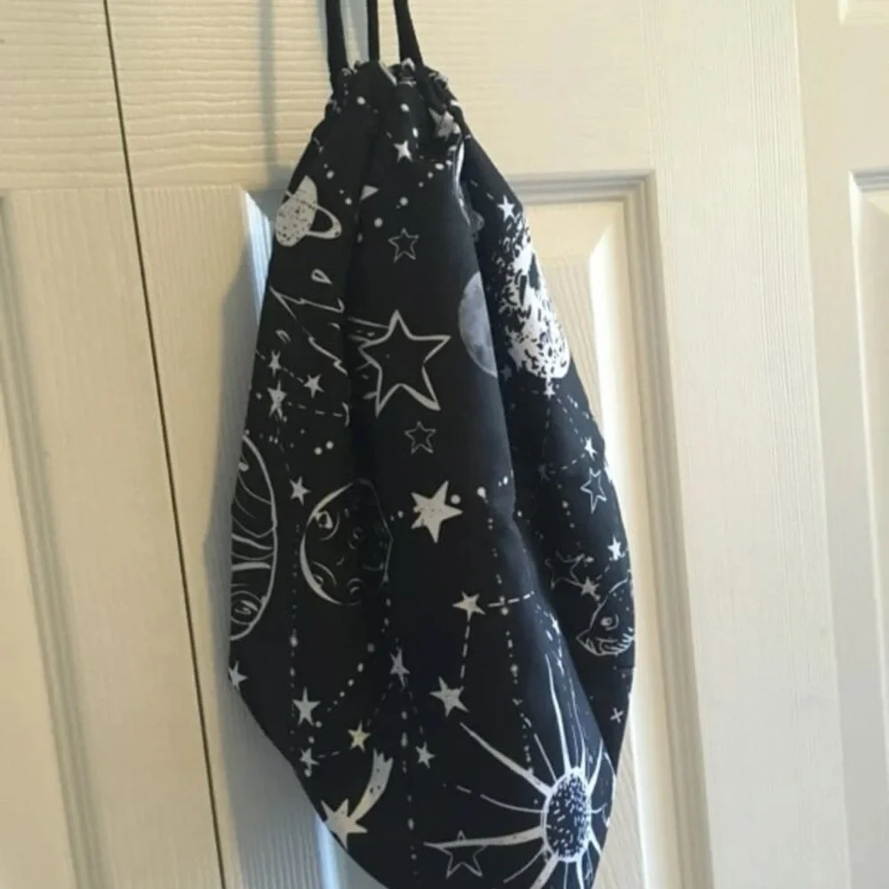New Celestial Handmade Black White Drawstring Backpack Cinch Bag Water Resistant - Picture 8 of 12